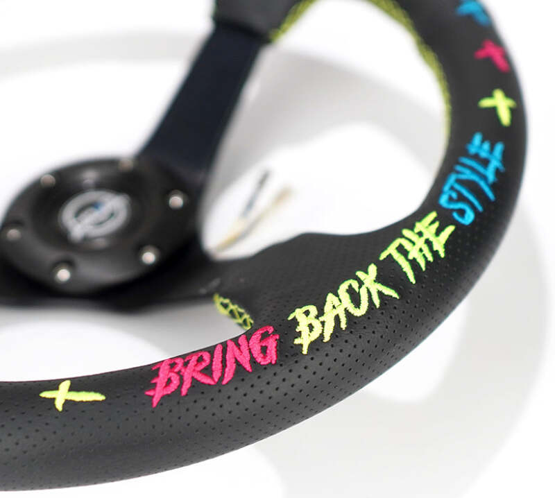 NRG Reinforced Steering Wheel - Oak Tree Outlaws 3in Deep/5mm Blk Spk 350mm Wheel - Blk Perf Lthr-thumbmail-2