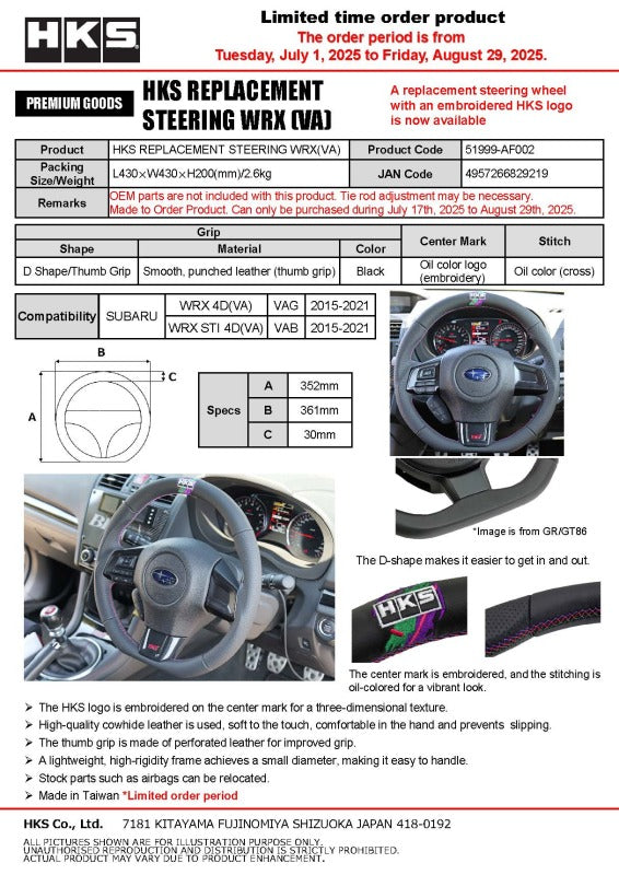 HKS Subaru WRX STI VAB Replacement Steering Wheel-thumbmail-2