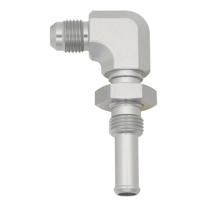 DeatschWerks 6AN Male Flare to 90-Degree 3/8in Single Hose Barb - Anodized DW Titanium-thumbmail-1