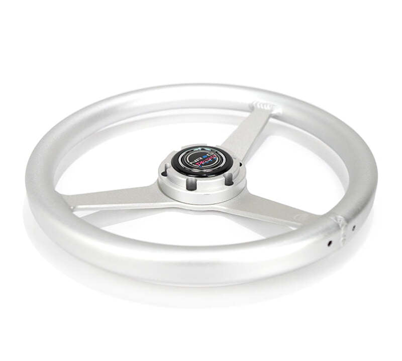 NRG Aluminum Steering Wheel 330mm - Heritage Solid Spoke - Ergonomic Grip - Anadized Silver-thumbmail-2