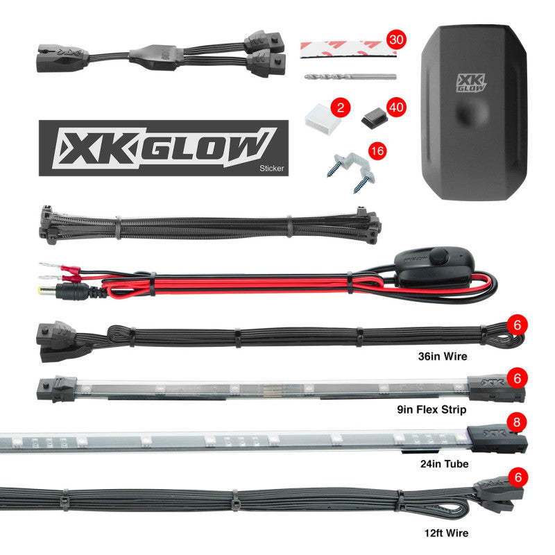 XK Glow New Style Strips XKchrome Car Kit w/ Dual-Mode Mount Controller 8x24In Tubes + 6x10In-thumbmail-1