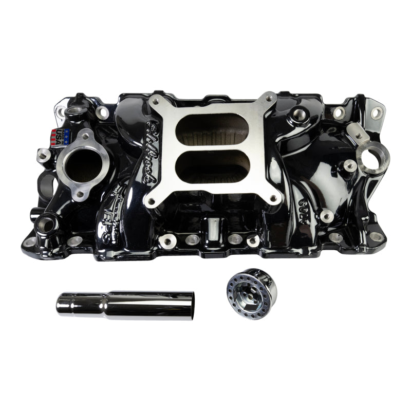 Edelbrock Chevy SB Performer EPS Manifold w/ Oil Fill Tube - Black Plasma-thumbmail-2