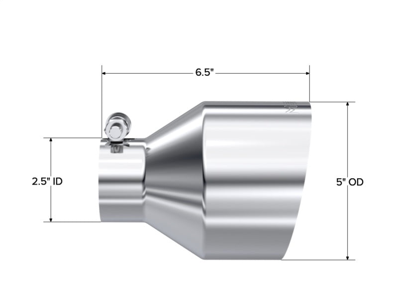 MBRP Universal T304 Stainless Steel Tip 2.5in ID / 5in OD Out / 6.5in Length Angle Cut Single Wall-thumbmail-3