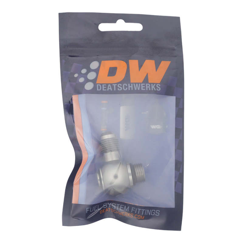 DeatschWerks 6AN ORB Male to 6AN Male Flare Low Profile 90-Degree Swivel - Anodized DW Titanium-thumbmail-2