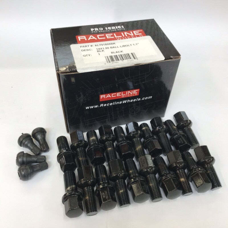 Raceline 14x1.50 1.1in Ball Seat Black Lug Bolts-thumbmail-1