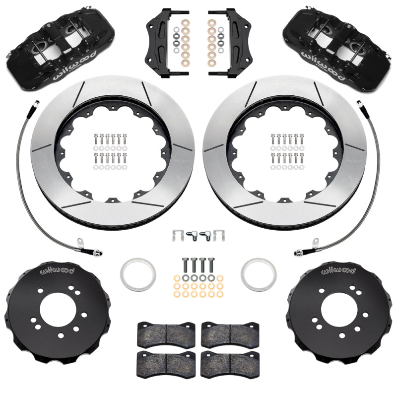 Wilwood 99-02 Nissan Skyline Aerolite 6R Front BBK w/ 14in Slotted Rotors & Flexlines - Black-thumbmail-1