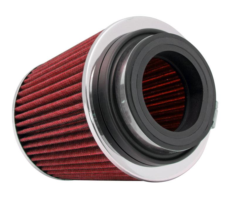 K&N Universal Air Filter Chrome Round Tapered Red - 4in ID x 1.125in L x 5.5in H (Multi Lingual)-thumbmail-1
