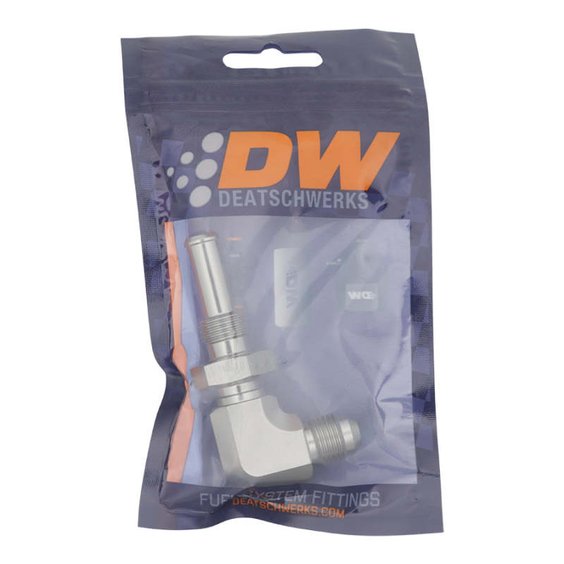 DeatschWerks 6AN Male Flare to 90-Degree 3/8in Single Hose Barb - Anodized DW Titanium-thumbmail-2