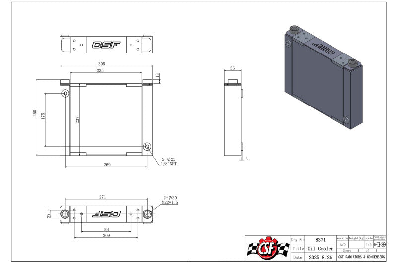 CSF Universal Large Single-Pass Oil Cooler - M22 x 1.5 - 12in L x 9.33in H x 2.16in W-thumbmail-8