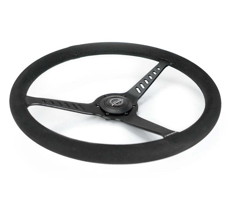 NRG Reinforced Stealth Wheel (380mm) 3 Spoke Center - 1in Deep Dish - Vegan Suede Red Stitch-thumbmail-2