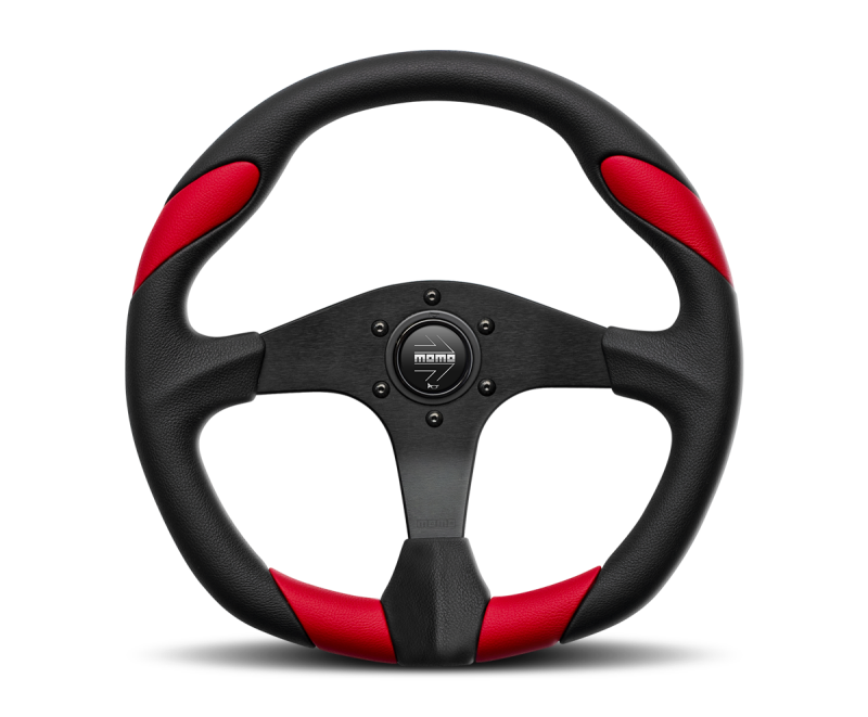 Momo Retro Steering Wheel 360 mm - 4 Black Leather/Wht Stitch/Brshd Spokes-thumbmail-1