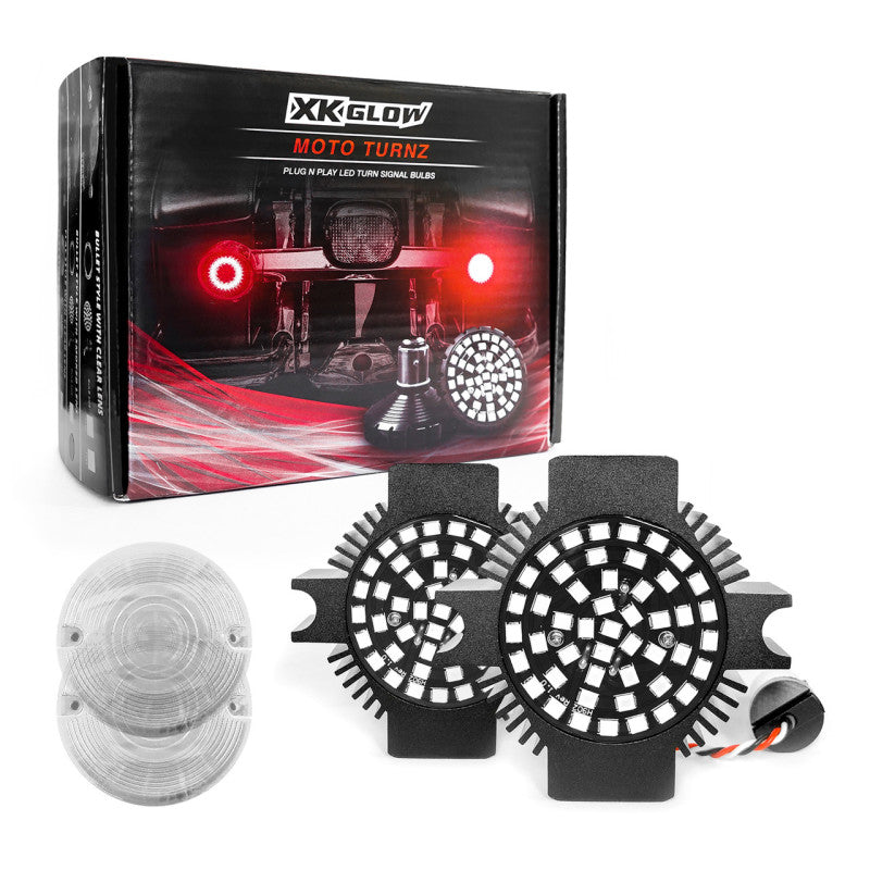 XK Glow Motorcycle Rear LED Turn Signal Kit - 1156 Flat Style Clear Lenses-thumbmail-1
