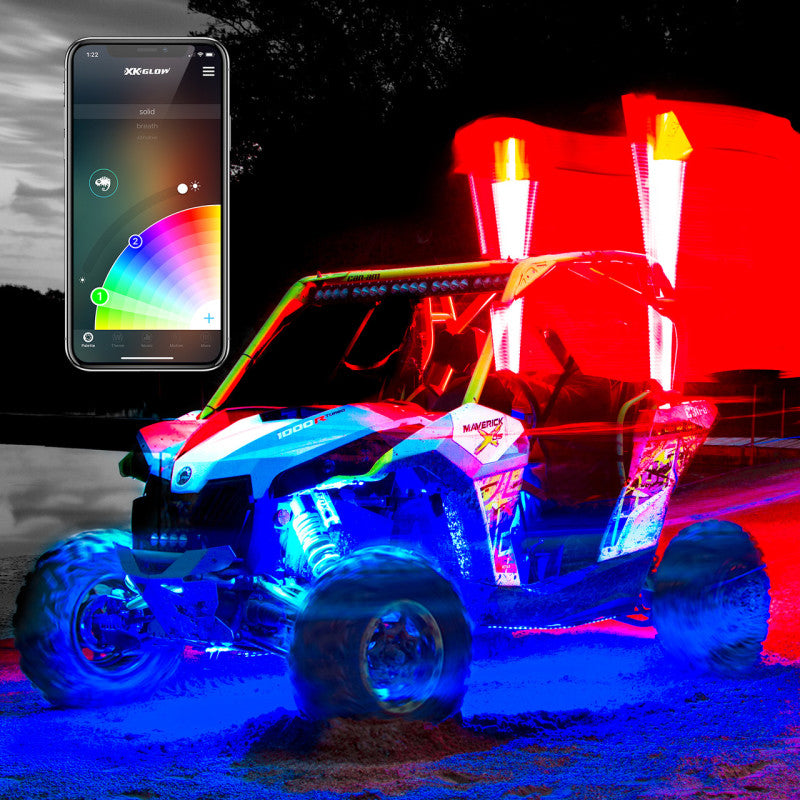 XK Glow Xkchrome 4x4 Offroad UTV ATV App LED Whip Light Kit w/ Dual-Mode Controller 2x Whip 2nd Gen-thumbmail-1