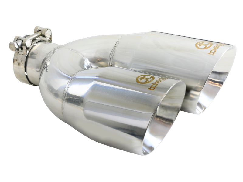 aFe Takeda 2.5in 304 Stainless Steel Clamp-on Exhaust Tip Drivers Side 2.5in Inlet 4inDual- Polished-thumbmail-1