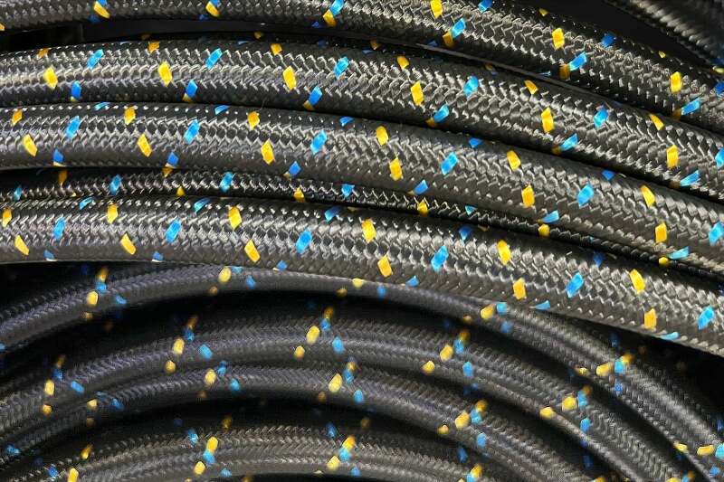 GReddy AN06 REUSABLE HOSE NYLON BRAIDED BLACK/GOLD/BLUE (PRICE PER FOOT)-thumbmail-2