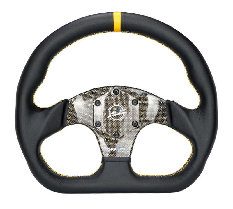 NRG Carbon Fiber Flat Bottom Steering Wheel (320mm) Yellow CF Center w/Yellow Stitch/Yellow Mark-thumbmail-2