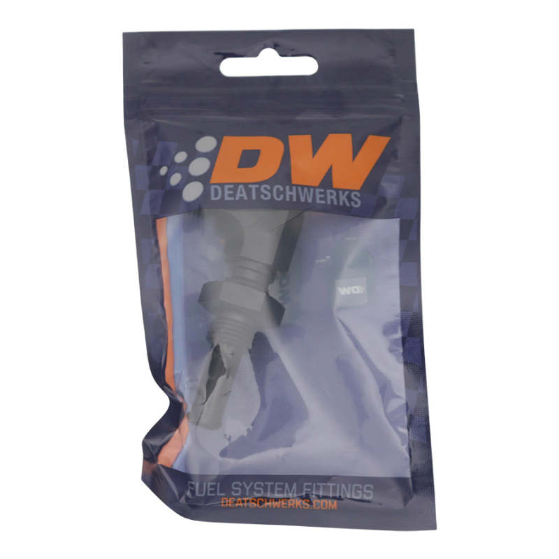 DeatschWerks 6AN Male Flare to 90-Degree 3/8in Single Hose Barb - Anodized Matte Black-thumbmail-2