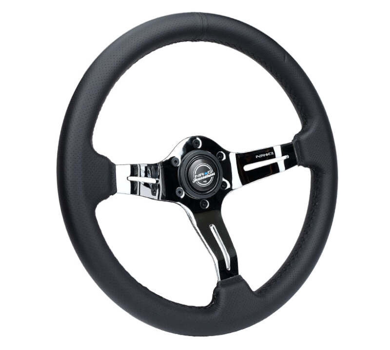 NRG Light Weight Gaming Steering Wheel - Splitz Chrome Silver Spokes Perforated Leather-thumbmail-2