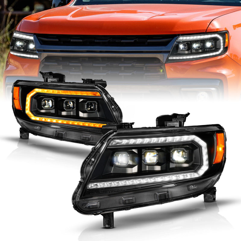 ANZO 15-22 Chevy Colorado Blk Housing Full LED DRL Projector Headlight w/ Sequential Light Bar-thumbmail-2