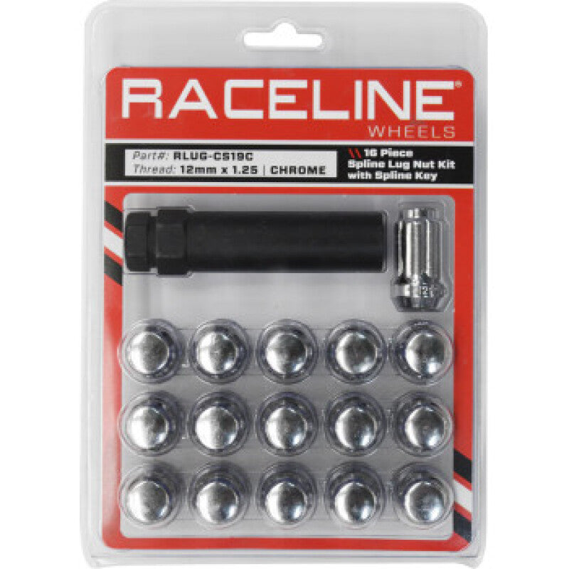 Raceline Spline Lug Nut Kit with Spline Key 12 x 1.25 - 16 Pack - Chrome-thumbmail-1