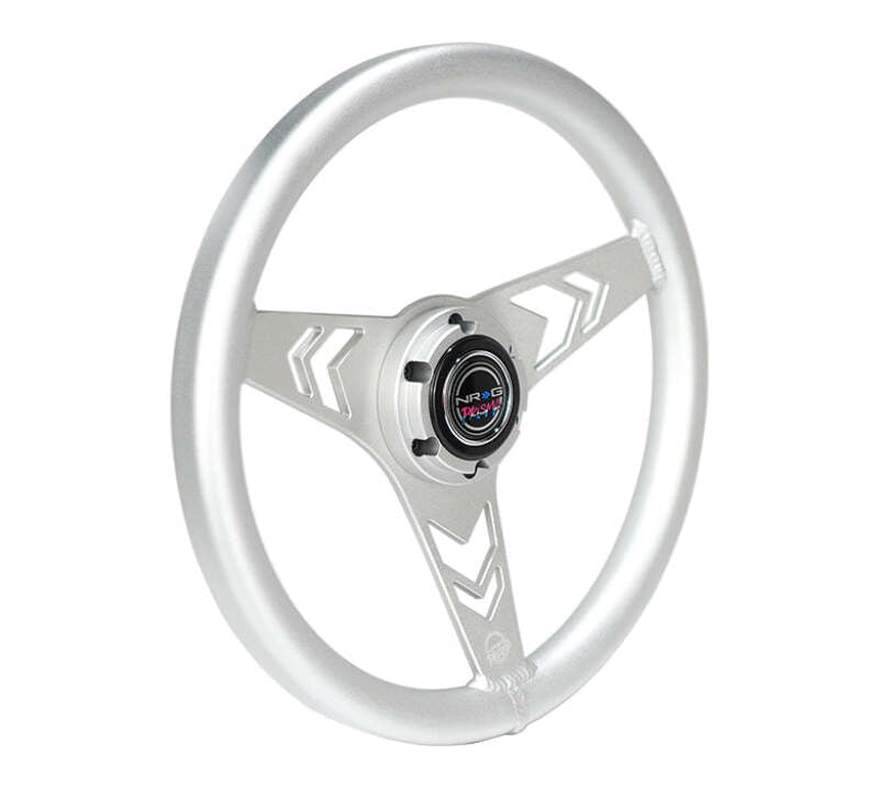 NRG Aluminum Steering Wheel 330mm - Arow Cutout - Ergonomic Grip - Anadized Silver-thumbmail-2
