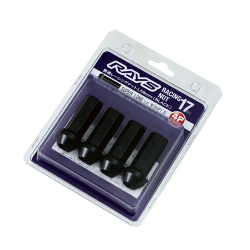 Rays 17 Hex Racing Nut Set L58 Super Long Type 12x1.25 - Black Chromate (4 Pieces)-thumbmail-1