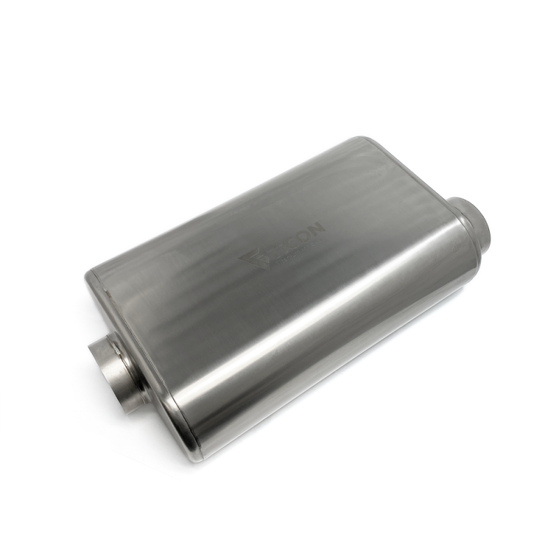 Ticon Industries 17in Overall Length 2.5in Thin Oval Titanium Muffler - 2.5in Center In/Offset Out-thumbmail-1
