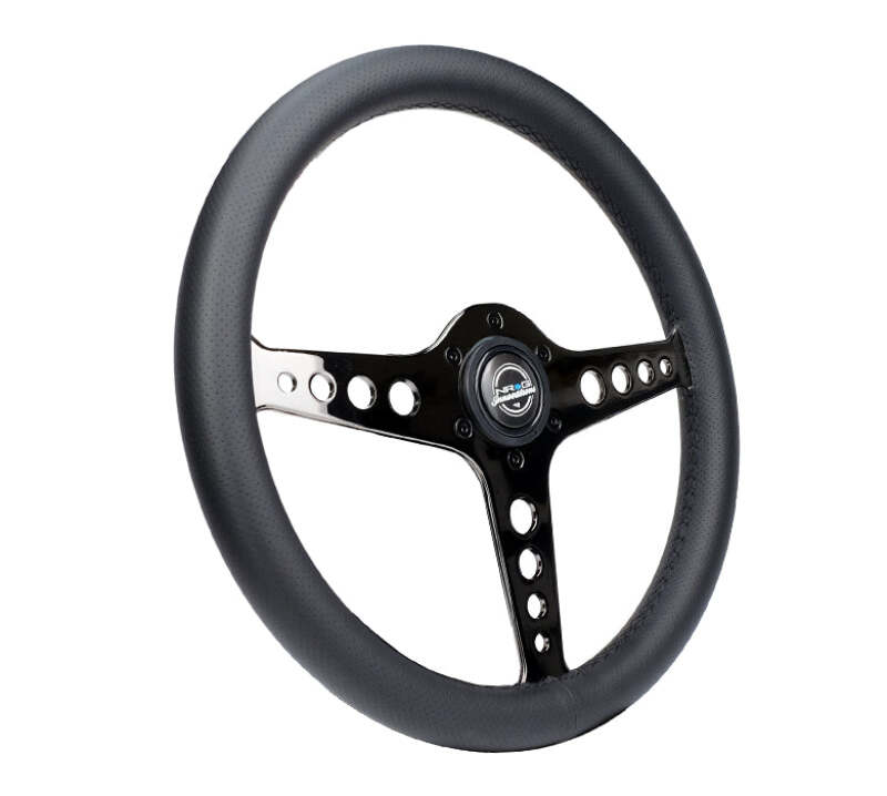 NRG Light Weight Gaming Steering Wheel - Driftz 350mm 3 Black Chrome Spokes Perforated Leather-thumbmail-2
