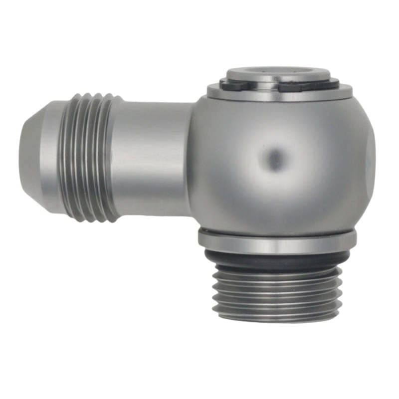 DeatschWerks 8AN ORB Male to 8AN Male Flare Low Profile 90-Degree Swivel - Anodized DW Titanium-thumbmail-1