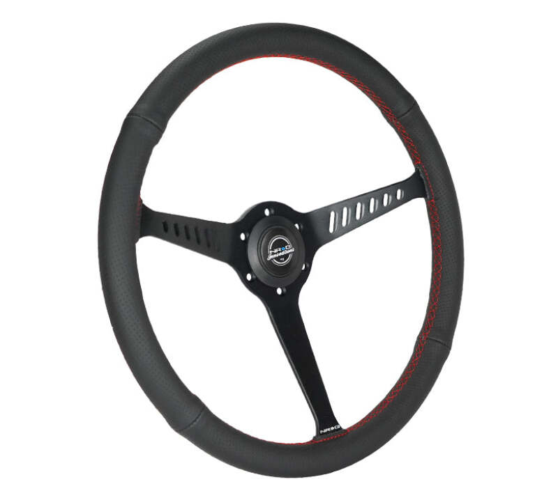 NRG Reinforced Stealth Wheel (380mm) 3 Spoke Center - 1in Deep Dish - Perforated Leather Red Stitch-thumbmail-2