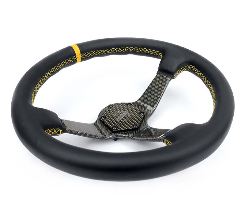 NRG Carbon Fiber Steering Wheel (350mm) Leather Trim w/Gold Stiching/Center Mark-thumbmail-2