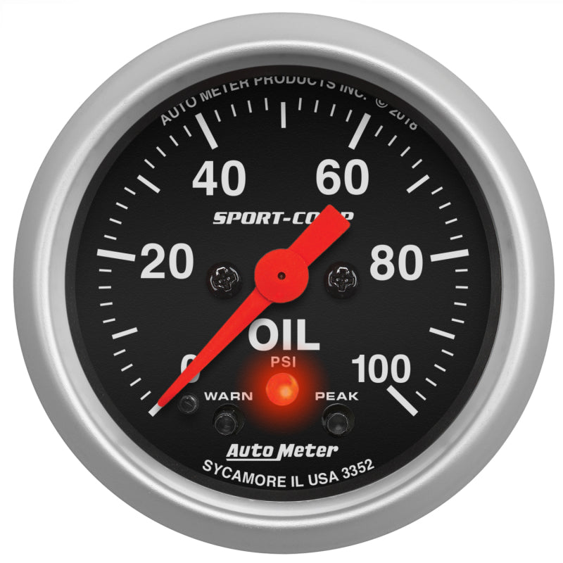 Autometer 2-1/16in Oil Pressure w/Peak & Warn 0-100 PSI Stepper Motor Sport-Comp-thumbmail-1