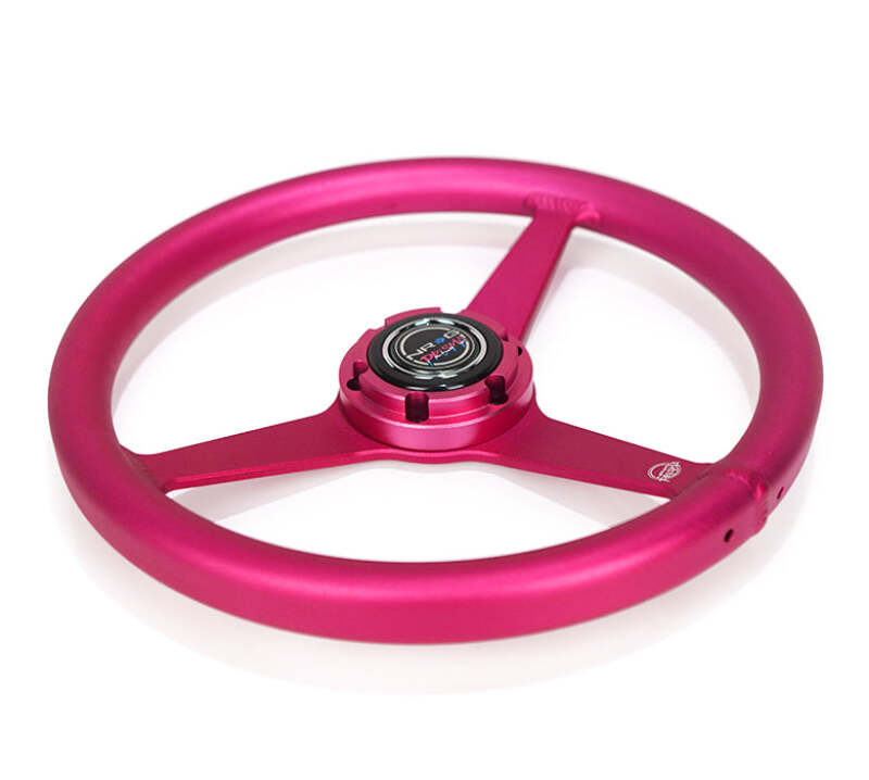 NRG Aluminum Steering Wheel 330mm - Heritage Solid Spoke - Ergonomic Grip - Anadized Pink-thumbmail-2