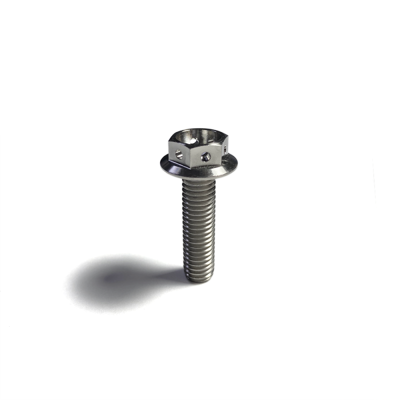 Ticon Industries Titanium Bolt Flanged M8x30x1.25TP 12mm 6pt Head Drilled-thumbmail-1