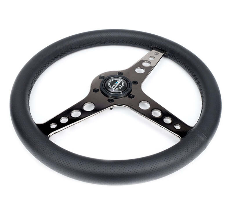 NRG Light Weight Gaming Steering Wheel - Driftz 350mm 3 Black Chrome Spokes Perforated Leather-thumbmail-3