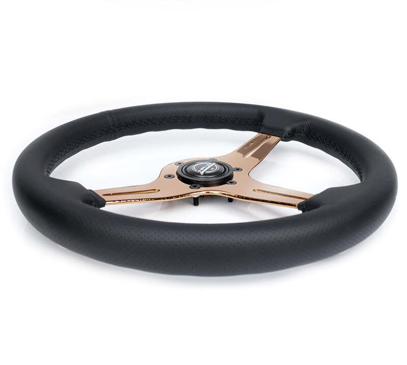 NRG Light Weight Gaming Steering Wheel - Blitz 350mm 3 Rose Gold Spokes Slits - Leather - No Dish-thumbmail-2
