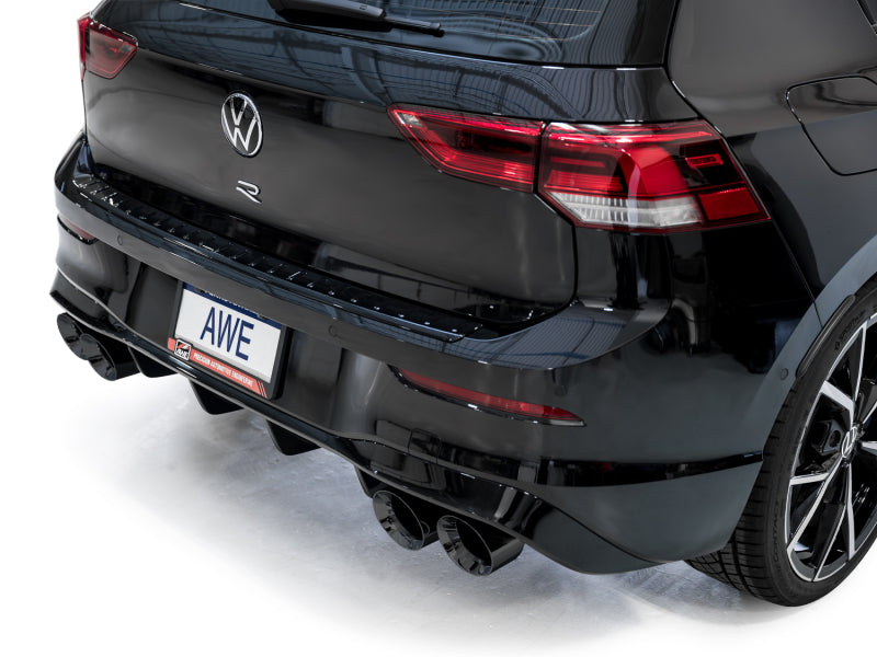 AWE MK8 Volkswagen Golf R 3in Touring Edition Quad Exhaust - Diamond Black Tips-thumbmail-2