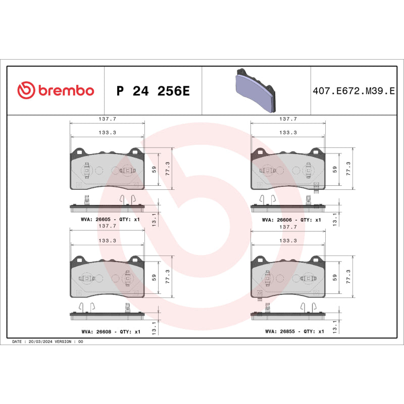 Brembo OE 21-22 Ford Mustang Mach-E EV Pad Brake Pad - Front-thumbmail-1