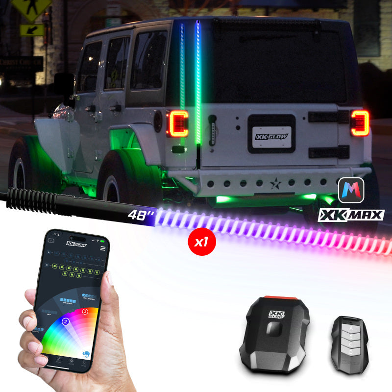 XK Glow 1x 48 XKmax RGBW Advanced App Control LED Whip Light Kit for 4x4 Offroad UTV ATV-thumbmail-2