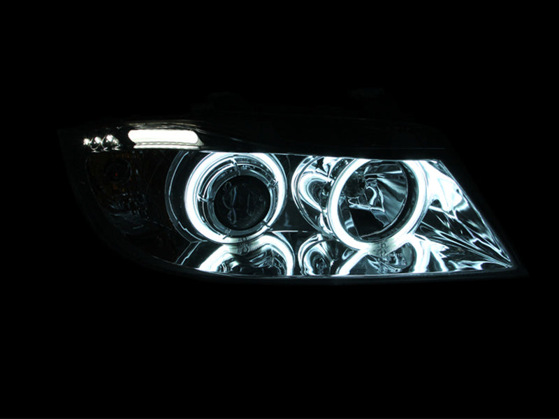 ANZO 2006-2008 BMW 3 Series E90-E91 Projector Headlights w/ Halo w/ LED Bar Chrome (CCFL)-thumbmail-9