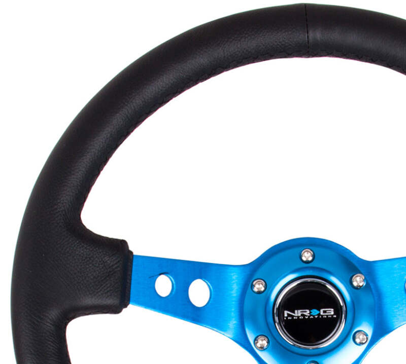 NRG Reinforced Steering Wheel (350mm/3in. Deep) White Leather w/Blk Spoke/Round Holes/White Stripes-thumbmail-3