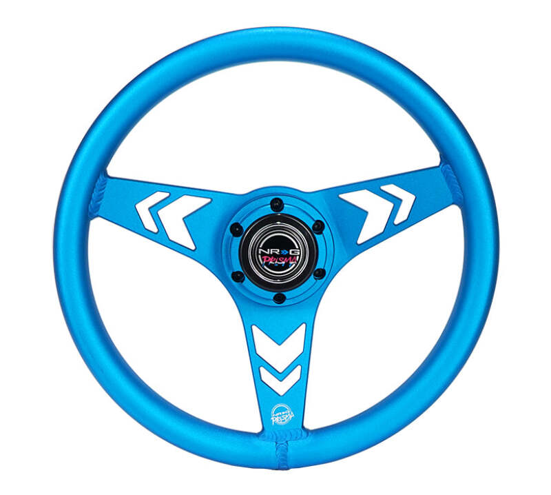 NRG Aluminum Steering Wheel 330mm - Arow Cutout - Ergonomic Grip - Anadized Blue