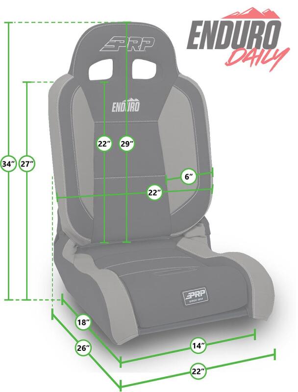 PRP EnduroDaily Reclining Suspension Seat - Black/Green Vinyl - Passenger-thumbmail-3