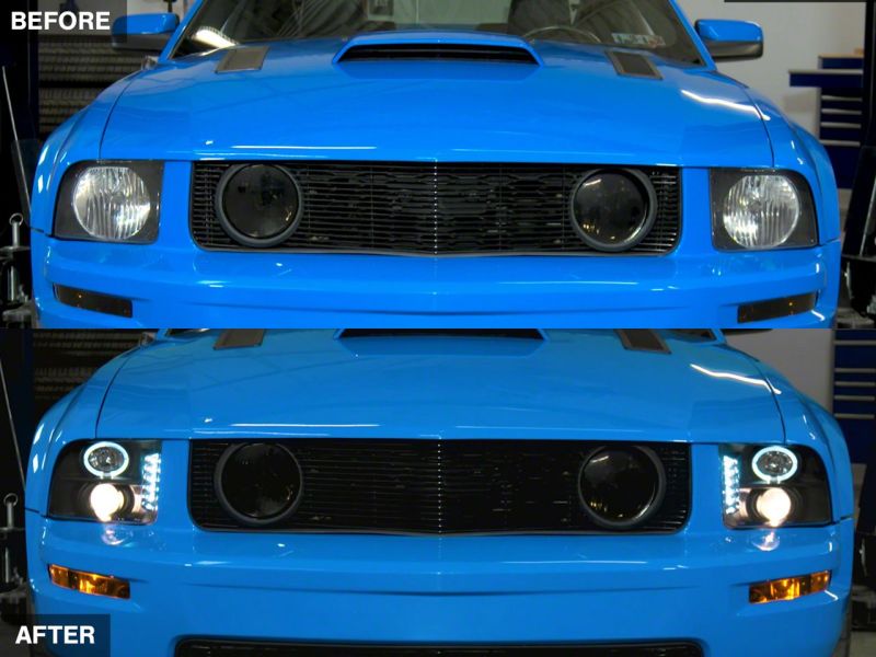 Raxiom 05-09 Ford Mustang Excluding GT500 LED Halo Projector Headlights- Blk Housing (Clear Lens)-thumbmail-4