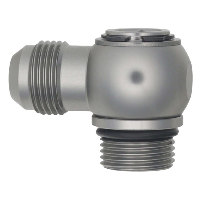 DeatschWerks 10AN ORB Male to 10AN Male Flare Low Profile 90-Degree Swivel - Anodized DW Titanium-thumbmail-1