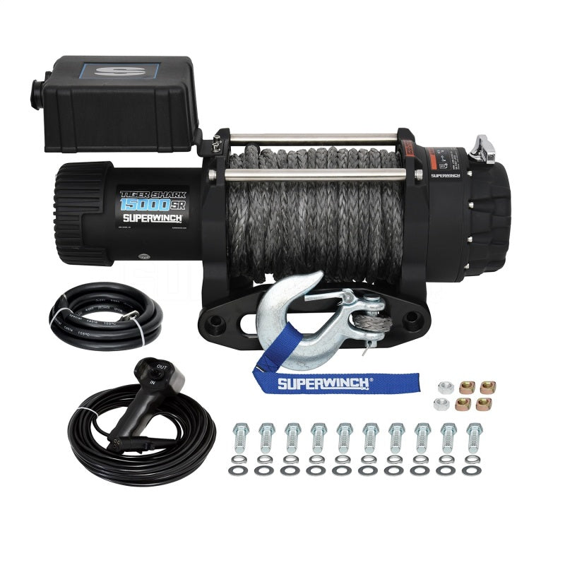 Superwinch 15000 LBS 12V DC 15/32in x 78ft Synthetic Rope Tiger Shark 15000SR Winch-thumbmail-3