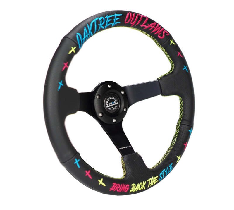 NRG Reinforced Steering Wheel - Oak Tree Outlaws 3in Deep/5mm Blk Spk 350mm Wheel - Blk Perf Lthr-thumbmail-3