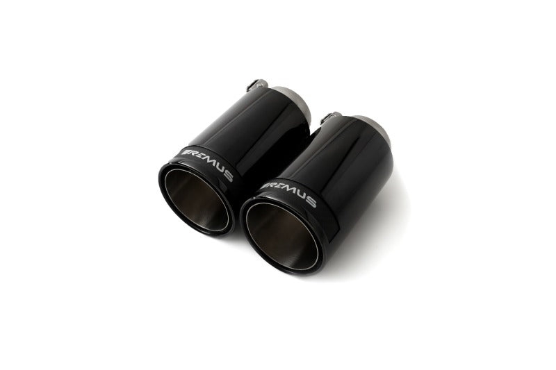 Remus Stainless Steel 98mm Black Chrome Straight w/Carbon Insert Tail Pipe Set (Pair)-thumbmail-1