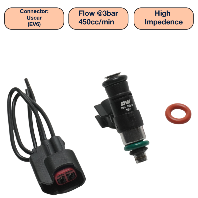 DeatschWerks Universal 450cc Single Fuel Injector / 34mm Length / 14mm O-Ring Seals-thumbmail-1