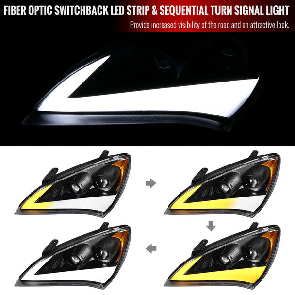 Spec D 2010-2012 Hyundai Genesis Coupe Sequential LED Bar Projector Headlights (Matte Black Housing/Clear Lens)-thumbmail-2